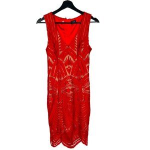 Bardot Red Nude Embroidered Sleeveless Above Knee Dress 6